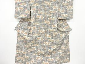 雲取りに垣根花模様織り出し手織り紬着物